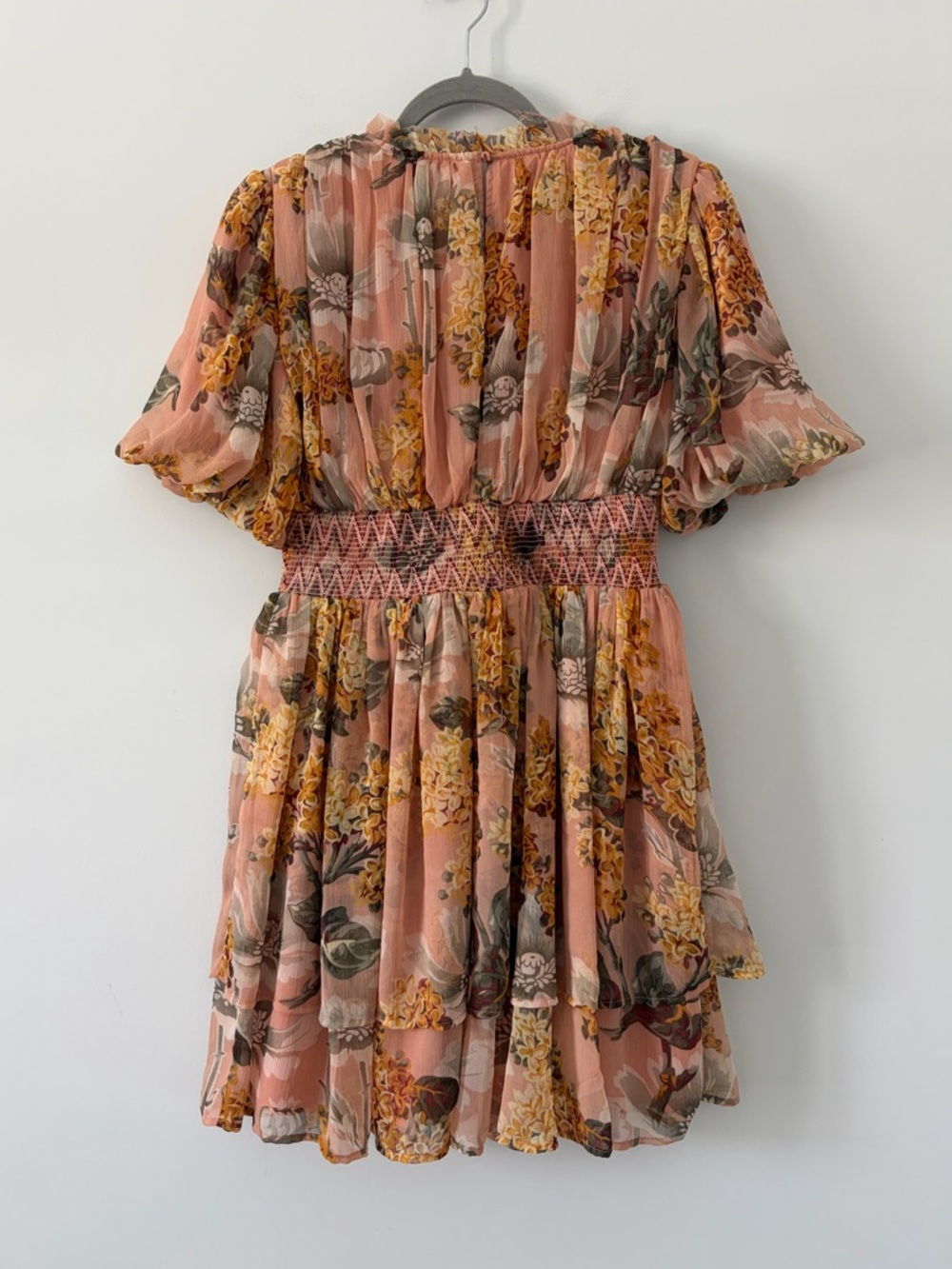 Anthropologie Not So Serious Amaranth Puff Sleeve Floral Tiered Mini Dress S - Picture 2 of 11